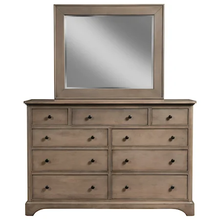 Transitional 9-Drawer Media Dresser and Mirror Combo